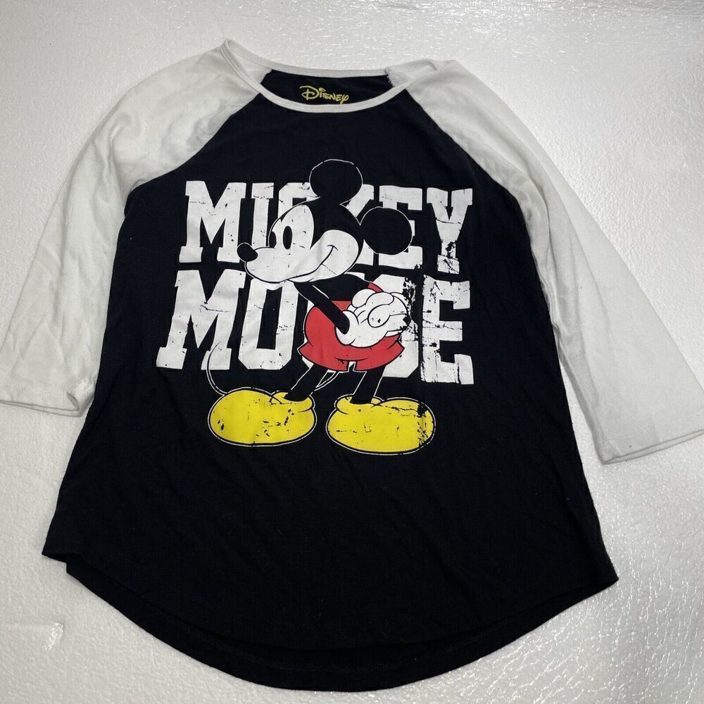 Disney Womens Size Shirt 3/4 Sleeve Mickey Mouse Raglan Small 3/5 Junior
